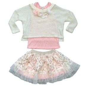 24m Baby Sara Sara Hannah Banana Girls 3pc Matching Outfit Set Top Skirt Sweater
